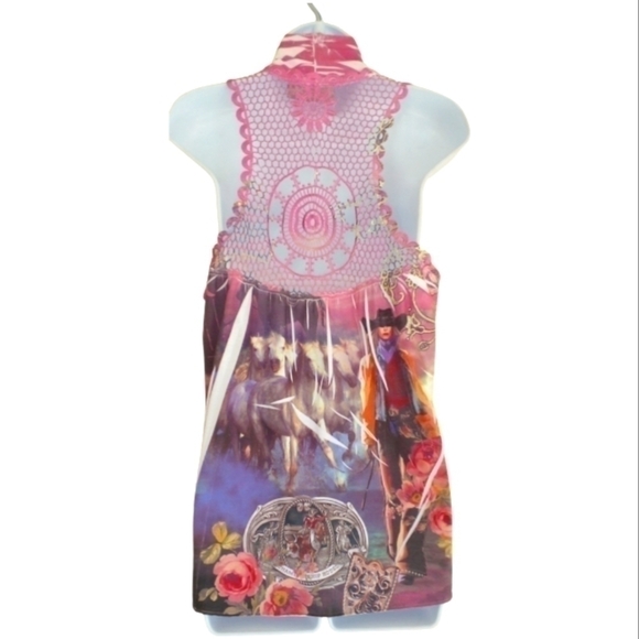 Vintage Boho Western Cowgirl Horse Crochet Vest Medium - Picture 6 of 8